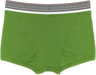 Versace Greca-Jacquard Ribbed Cotton Briefs - Green