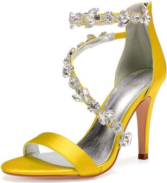 Generic Wedding Shoes Women Ankle Strap Heels Bridal Heels Open Toe Stiletto High Heeled Sandals for Prom, Party, Daily 10.5Cm,Yellow,7 UK