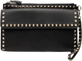 Valentino Pre-owned Clutches, female, Black, Size: ONE SIZE Pre-owned Studded Leather Clutch