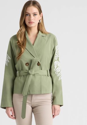 NVLT Womens Cropped Trench Coat with Embroideries