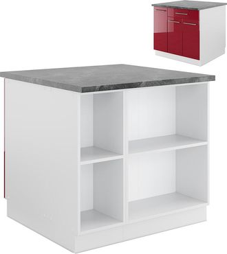Vicco Isla De Cocina Fame-line, Burdeos Brillo Intenso/blanco, 90 Cm Con Caj&oacute;n, Sin Encimera