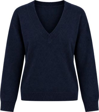 Akep V-hals geborduurd vest - Dames - V-hals truien - Blauw - L - Wol - Truien & Vesten