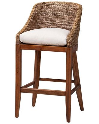 Baxton Studio Jasper Seagrass Bar Stool With Mahogany Wood Frame