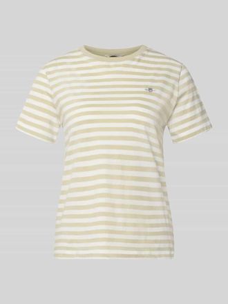 GANT T-Shirt mit Rundhalsausschnitt und Label-Stitching in Sand, Gr&ouml;&szlig;e XXL