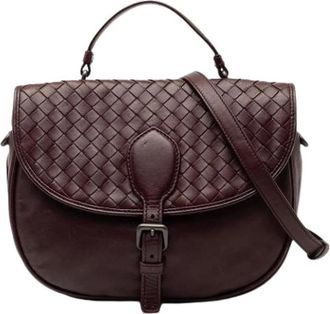 Bottega Veneta Pre-owned Cross Body Bags, female, Brown, Size: ONE SIZE Pre-owned Woven Flap Satchel