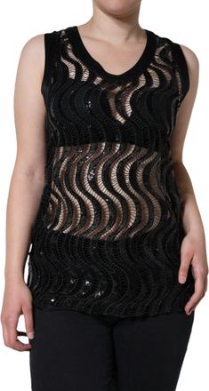 Dolce & Gabbana Womens Black Sequin Sleeveless Tank Blouse Top Polyester
