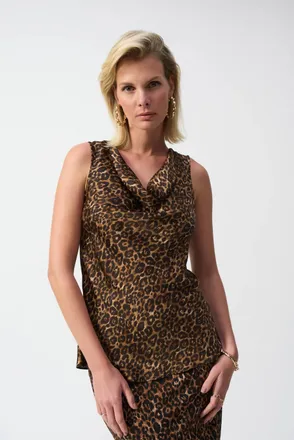 Joseph Ribkoff Animal Print Cowl Neck Top In Beige/black