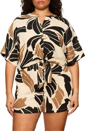Sanctuary Within Time Floral Button-Up Shirt in Ivory Lotus at Nordstrom, Size 1X