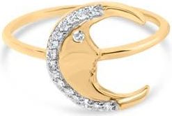 House of Brilliance 10K Yellow Gold 1/10 Cttw Diamond Crescent Moon Ring at Nordstrom, Size 7