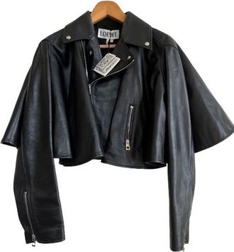 Loewe Black Trapeze Leather Biker Jacket Size M