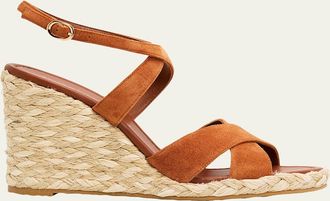 Stuart Weitzman 100mm Alyssa Suede Espadrille Wedge Sandals