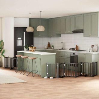 vidaXL Puerta De Perros Plegable 12 Paneles Madera &Aacute;lamo Negra 600 Cm Vidaxl