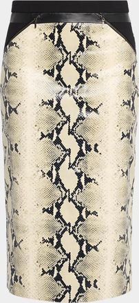 Maria McManus Blocked Python Embossed Leather Midi Pencil Skirt