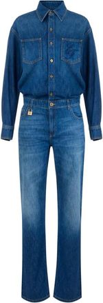 Elisabetta Franchi Jumpsuits & Playsuits, Dames, Blauw, XL, Denim, Denim jumpsuit met juwelslot