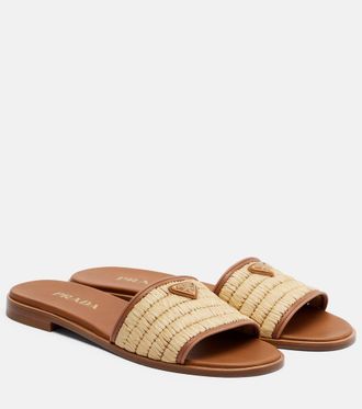 Prada Leather-trimmed raffia sandals