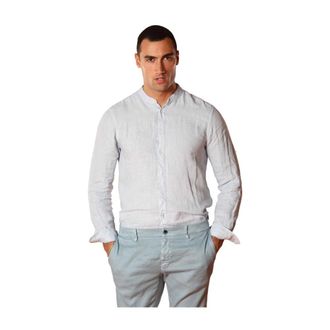 Mason's Overhemden, Heren, Blauw, M, Linnen, Linnen Overhemd Porto Stijl Elegantie