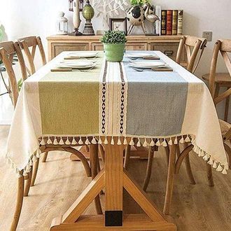 No Brand Mantel Moderno De Algod&oacute;n Y Lino A Rayas Con Borlas, Mantel De Tela Impermeable Para Decoraci&oacute;n De Cocina, Lavable, Para Mesa De Comedor