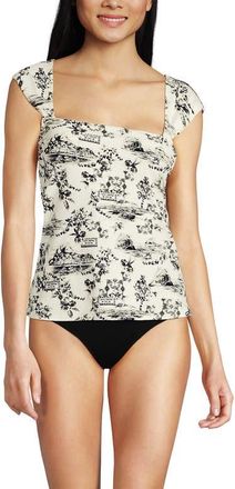 Lands End Womens Square Neck Underwire Square Back Tankini Swimsuit Top in Egret/black Toile at Nordstrom, Size 18