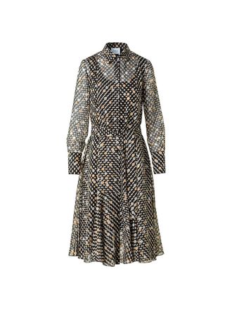 Akris Womens Midi Polka Dot Devore Dress In Black Multi