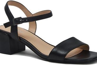 Lands End Essential Leather Block Heel Sandals in Black at Nordstrom, Size 8.5