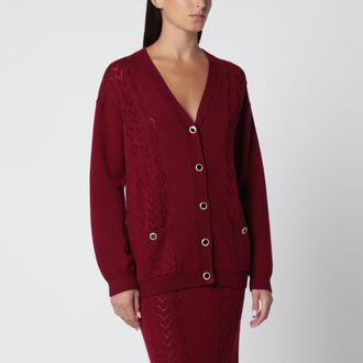 Alessandra Rich Cardigan bordeaux in lana merino