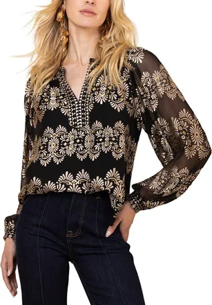 Hale Bob Long Sleeve Lexie Silk-Blend Blouse