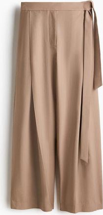 H&M Tie-detail Twill Pants in Beige at Nordstrom, Size 16