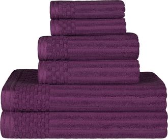 Superior Soho Cotton Textured Ribbed Checker Border Absorbent 6-Piece Towel Set