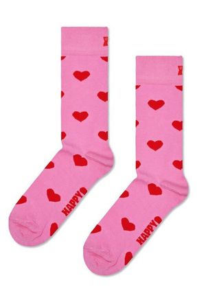 Happy Socks Heart Cotton Blend Crew Socks in Pink at Nordstrom, Size 36-40