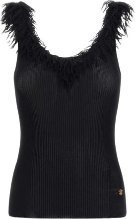 Roberto Cavalli Chique zwarte gebreide top met gerafelde rand - Dames - Tops zonder mouwen - Zwart - L - Tops