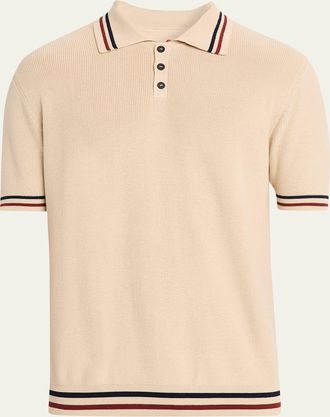 Kiton Mens Double-Stripe Trim Cotton Knit Polo Shirt