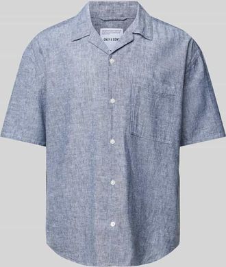 Only & Sons Relaxed Fit Freizeithemd aus Baumwoll-Leinen-Mix Modell CAIDEN in Dunkelblau, Gr&ouml;&szlig;e XL