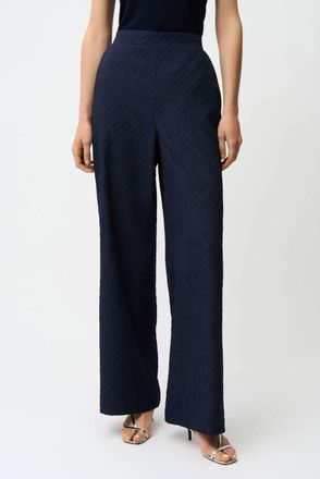 Joseph Ribkoff Jacquard Geometrical Texture Wide Leg Pull-On Pants In Midnight Blue
