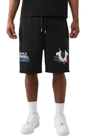 True Religion Concert Logo Loose Terry Shorts in Jet Black at Nordstrom, Size Xxx-Large