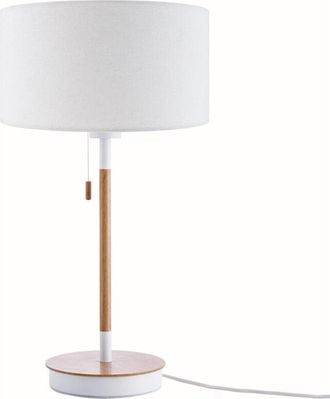 Paco Home Lámpara Mesa Mesilla Escritorio Altura 49 cm Diseño Escandinavo Blanco (Ø28 cm), Luminaria de mesa blanco/madera - Paco Home