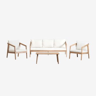 Sklum Sklum - Conjunto De Jard&iacute;n Con Sof&aacute;, 2 Sillones Y Mesa De Centro En Madera De Acacia Kaela