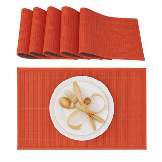 Relaxdays 18 Salvamanteles Para La Mesa Del Comedor, Bamb&uacute;, 30 X 45 Cm, Conjunto De 6 Piezas, Lavable, Rojo