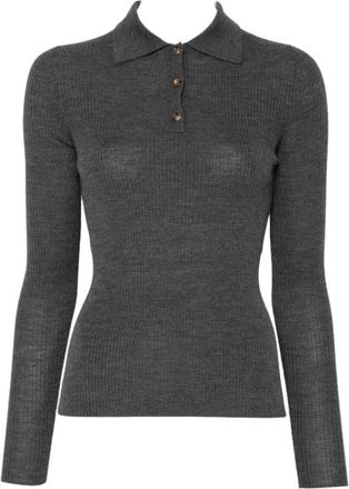 Jcsophie Ribbed Polo Sweater - Dames - Polos - Grijs - L - Wol - Tops
