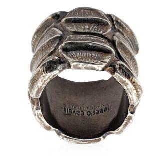 Roberto Cavalli Mens Antique Silver Tone Scale Effect Ring, Size 18
