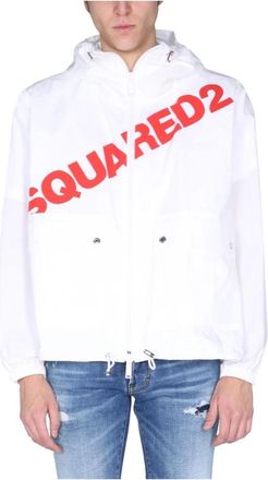 Dsquared2 Logo Hooded Windbreaker - Heren - Hoodies - Wit - M - Katoen - Hoodies & sweatvesten
