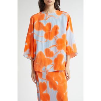 Marimekko Oaja Ketunleip&auml; Cupro Popover Top in Light Blue Orange Light Pink at Nordstrom Rack, Size 6 Us / 36 Eu