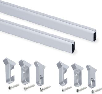 Emuca Lote De 2 Barras Para Armario Silk De Logitud 1.15m Con Soportes, Aluminio Y Pl&aacute;sticos, Anodizado Mate - Emuca