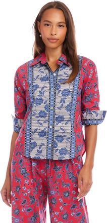 Karen Kane Ruched Sleeve Border Print Shirt - Petite In Red