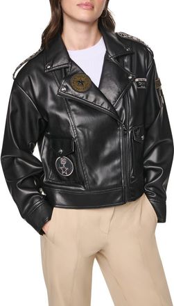 DKNY Pins & Patches Faux Leather Jacket in Black at Nordstrom, Size X-Small
