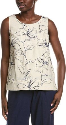 Anne Klein Tall Hem Embroidered Linen-Blend Top