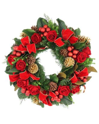 Creative Displays Inc. Handcrafted 28In Holiday Wreath With Roses, Pinecones & Bows