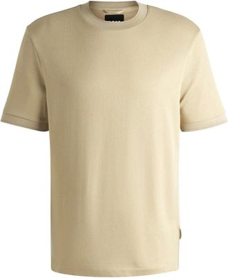 HUGO BOSS Hugo, T-Shirts, male, Beige, Size: 2XL Modern Seersucker T-shirt