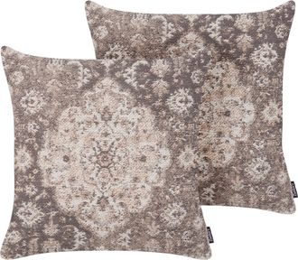 Beliani Conjunto De Cojines Decorativos Marr&oacute;n Patr&oacute;n Oriental 45 X 45 Cm Decoraci&oacute;n Vintage Mimisal