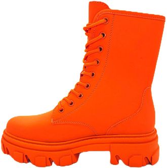 Cape Robbin Womens Chunky Heel Combat Boots Platform Ankle Booties, Lace Up Fall Winter Streetwear Fashion Boots, Comfortable Block Heel (Chrisley), Orange, 5.5 U