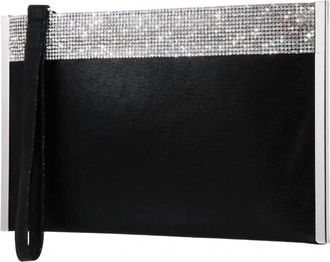 Nina Womens Divine Reflective Suedette Crystals Wristlet Clutch In Black